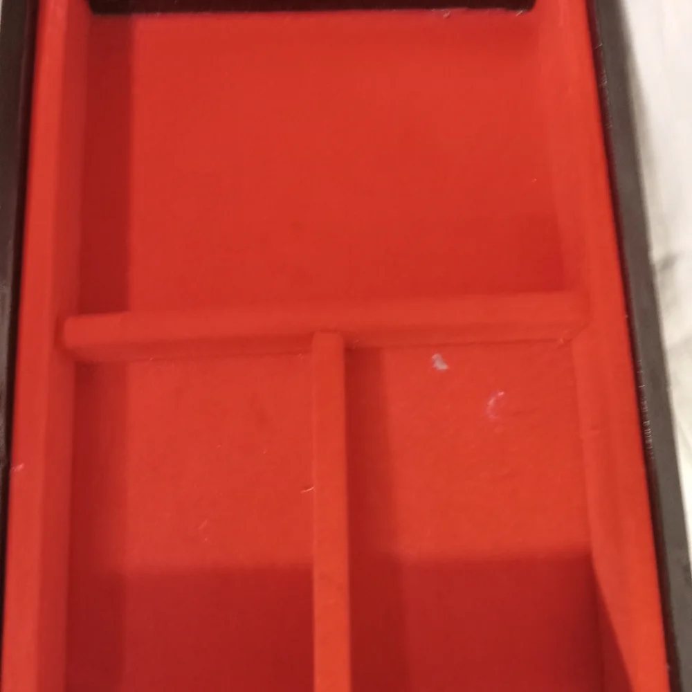 Vintage Asian Style Wooden Jewelry Box with Beveled Mirror